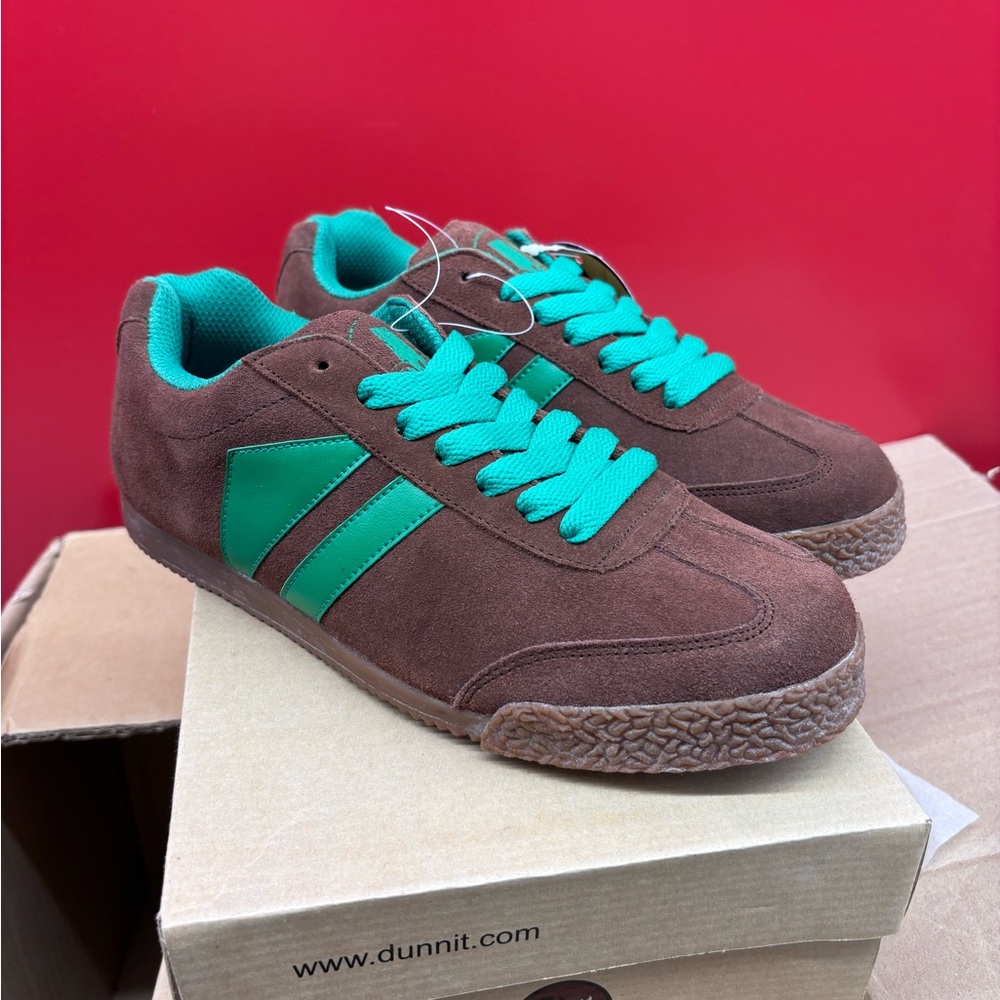 BNIB Dunnit Suede Brown and Green Sneakers, womens various sizes